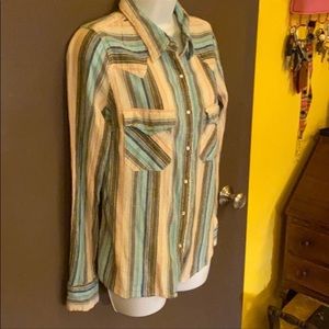 Free People Striped Pearly Snap Snaps Button Down western shirt